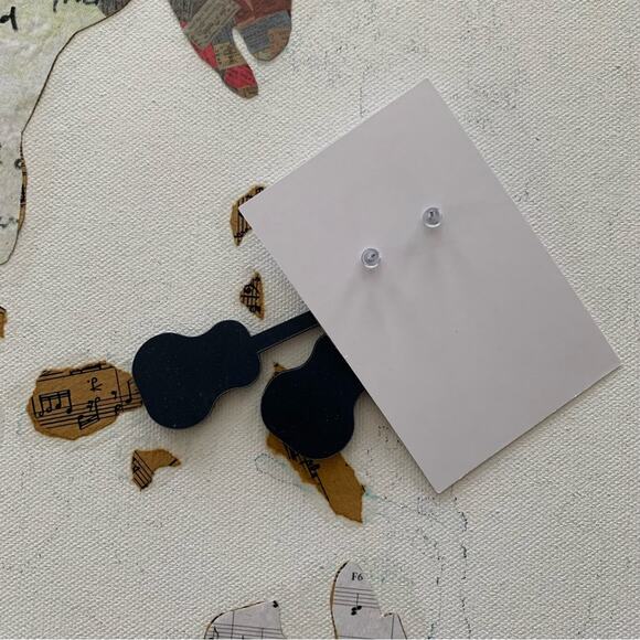 Black Glitter Guitar and Heart Charm Drop Festival Eras Statement Earrings - Picture 3 of 5